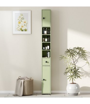 kleankin Slim Bathroom Cabinet, Toilet Roll Storage w/ Open Shelves, Green