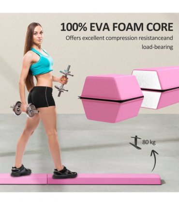 SPORTNOW 7.7FT Folding Gymnastics Balance Beam with Anti-Slip Base, Pink