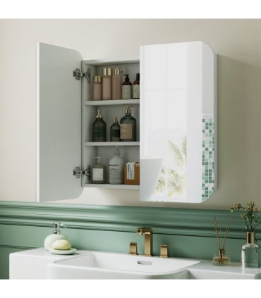 HOMCOM Arched Bathroom Mirror Cabinet, Wall Mounted Mirrored Cabinet