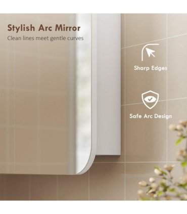HOMCOM Arched Bathroom Mirror Cabinet, Wall Mounted Mirrored Cabinet