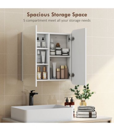 HOMCOM Arched Bathroom Mirror Cabinet, Wall Mounted Mirrored Cabinet