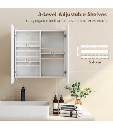 HOMCOM Arched Bathroom Mirror Cabinet, Wall Mounted Mirrored Cabinet