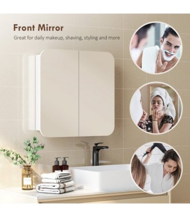 HOMCOM Arched Bathroom Mirror Cabinet, Wall Mounted Mirrored Cabinet