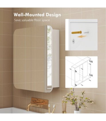 HOMCOM Arched Bathroom Mirror Cabinet, Wall Mounted Mirrored Cabinet