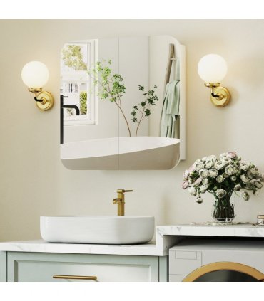 HOMCOM Arched Bathroom Mirror Cabinet, Wall Mounted Mirrored Cabinet