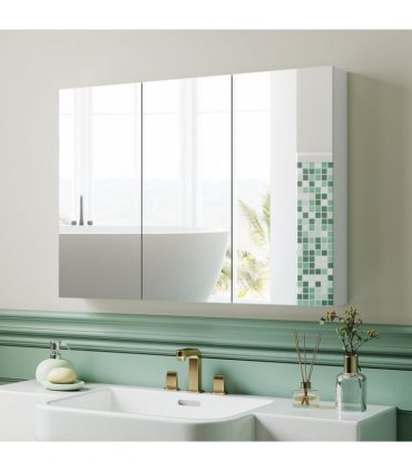 HOMCOM Bathroom Mirror Cabinet with 4 Adjustable Shelves, White