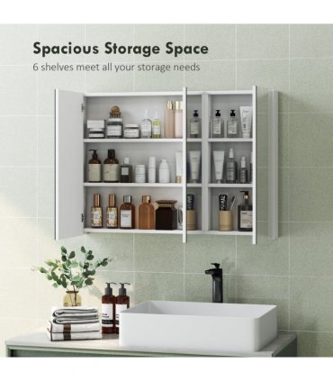 HOMCOM Bathroom Mirror Cabinet with 4 Adjustable Shelves, White