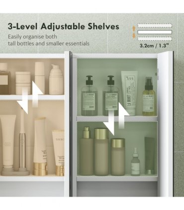 HOMCOM Bathroom Mirror Cabinet with 4 Adjustable Shelves, White