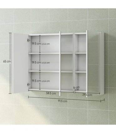 HOMCOM Bathroom Mirror Cabinet with 4 Adjustable Shelves, White