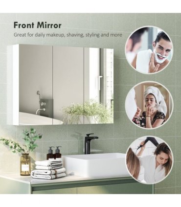 HOMCOM Bathroom Mirror Cabinet with 4 Adjustable Shelves, White
