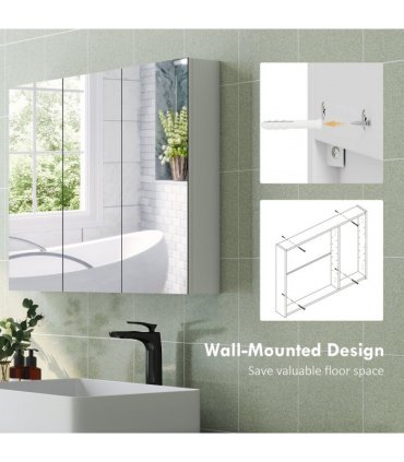 HOMCOM Bathroom Mirror Cabinet with 4 Adjustable Shelves, White