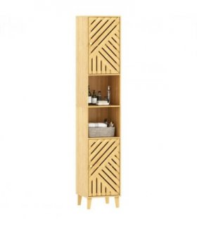 HOMCOM Tall Bathroom Cabinet with Open Compartments and Adjustable Shelves