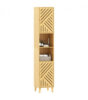 HOMCOM Tall Bathroom Cabinet with Open Compartments and Adjustable Shelves