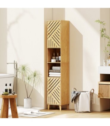 HOMCOM Tall Bathroom Cabinet with Open Compartments and Adjustable Shelves