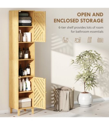 HOMCOM Tall Bathroom Cabinet with Open Compartments and Adjustable Shelves