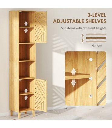 HOMCOM Tall Bathroom Cabinet with Open Compartments and Adjustable Shelves