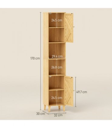 HOMCOM Tall Bathroom Cabinet with Open Compartments and Adjustable Shelves