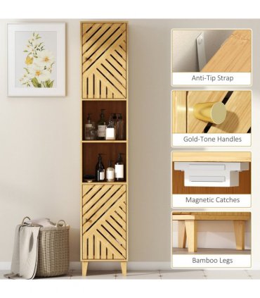 HOMCOM Tall Bathroom Cabinet with Open Compartments and Adjustable Shelves