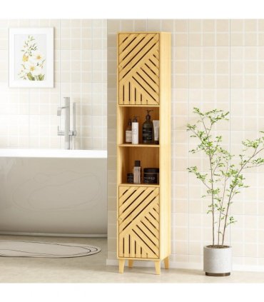 HOMCOM Tall Bathroom Cabinet with Open Compartments and Adjustable Shelves