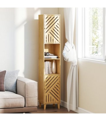HOMCOM Tall Bathroom Cabinet with Open Compartments and Adjustable Shelves
