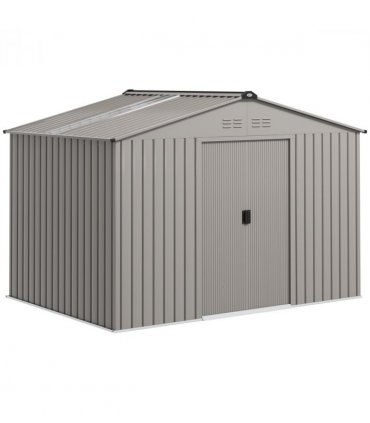 Outsunny 9 x 6FT Galvanised Garden Storage Shed with Sliding Door, Grey
