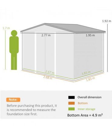 Outsunny 9 x 6FT Galvanised Garden Storage Shed with Sliding Door, Grey