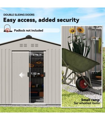Outsunny 9 x 6FT Galvanised Garden Storage Shed with Sliding Door, Grey