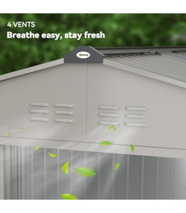 Outsunny 9 x 6FT Galvanised Garden Storage Shed with Sliding Door, Grey
