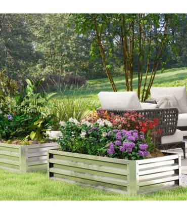 Outsunny Raised Garden Bed Elevated Planter Box for Flowers Silver