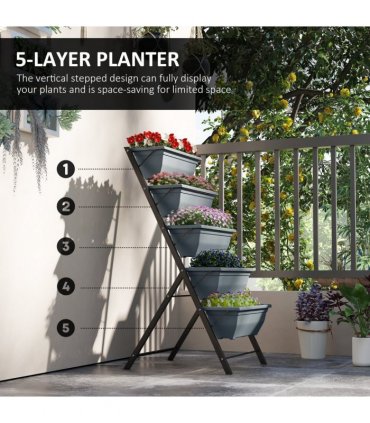 Outsunny 5-Tier Raised Garden Bed, Ladder Planter with 5 Removable Boxes