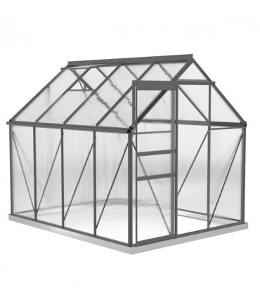Outsunny Polycarbonate Walk-in Garden Greenhouse w/ Sliding Door Dark Grey