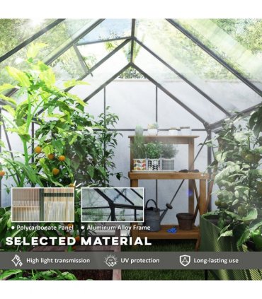 Outsunny Polycarbonate Walk-in Garden Greenhouse w/ Sliding Door Dark Grey