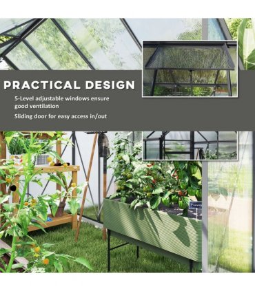 Outsunny Polycarbonate Walk-in Garden Greenhouse w/ Sliding Door Dark Grey