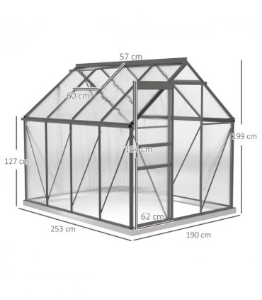 Outsunny Polycarbonate Walk-in Garden Greenhouse w/ Sliding Door Dark Grey