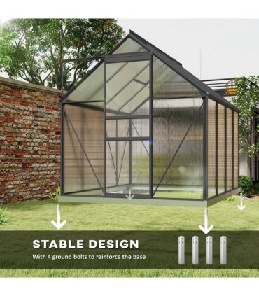 Outsunny Polycarbonate Walk-in Garden Greenhouse w/ Sliding Door Dark Grey