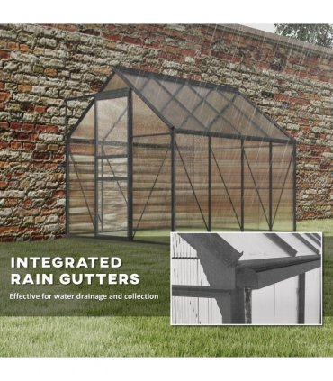 Outsunny Polycarbonate Walk-in Garden Greenhouse w/ Sliding Door Dark Grey