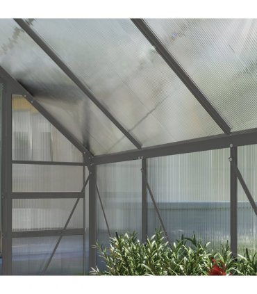 Outsunny Polycarbonate Walk-in Garden Greenhouse w/ Sliding Door Dark Grey