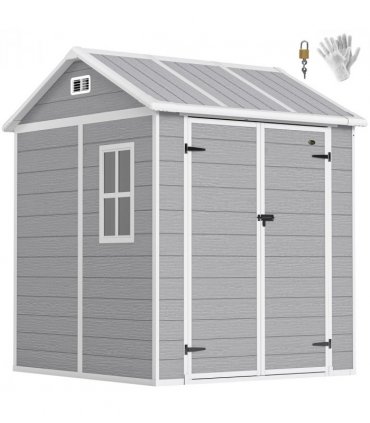 Outsunny 6 x 6ft Plastic Garden Shed with Floor, Window, Vents, Grey