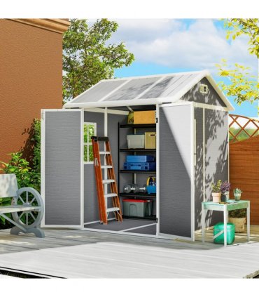 Outsunny 6 x 6ft Plastic Garden Shed with Floor, Window, Vents, Grey