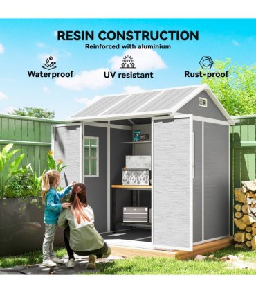 Outsunny 6 x 6ft Plastic Garden Shed with Floor, Window, Vents, Grey