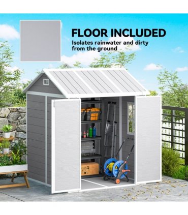 Outsunny 6 x 6ft Plastic Garden Shed with Floor, Window, Vents, Grey