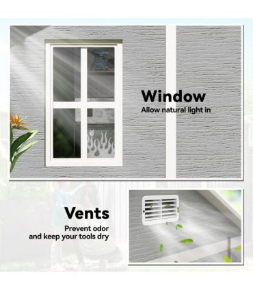 Outsunny 6 x 6ft Plastic Garden Shed with Floor, Window, Vents, Grey
