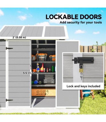 Outsunny 6 x 6ft Plastic Garden Shed with Floor, Window, Vents, Grey