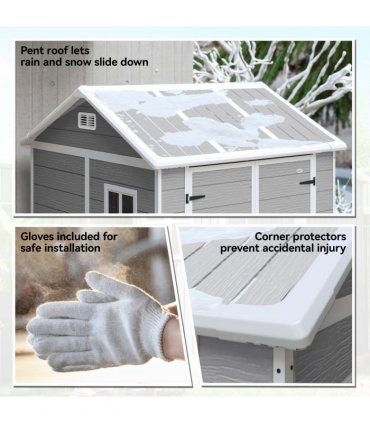 Outsunny 6 x 6ft Plastic Garden Shed with Floor, Window, Vents, Grey