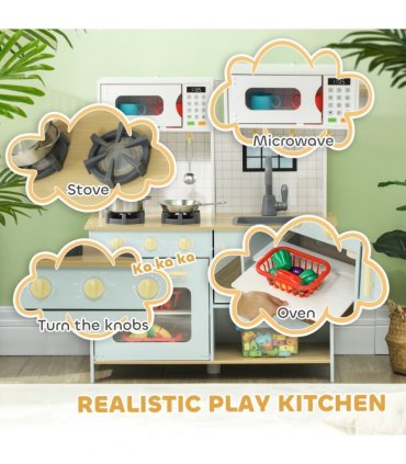 AIYAPLAY Play Kitchen, Kids Kitchen Playset with Light & Sound Stove
