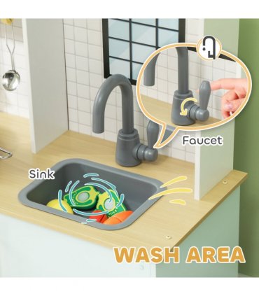 AIYAPLAY Play Kitchen, Kids Kitchen Playset with Light & Sound Stove