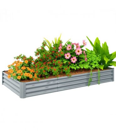Outsunny Galvanised Raised Garden Bed, 240x120x30cm Raised Bed, Silver