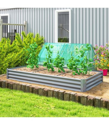 Outsunny Galvanised Raised Garden Bed, 240x120x30cm Raised Bed, Silver
