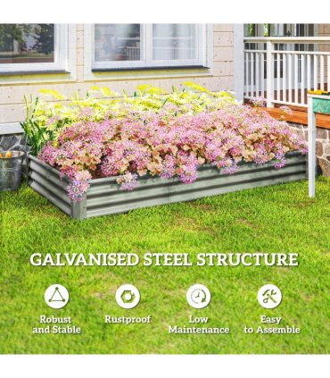 Outsunny Galvanised Raised Garden Bed, 240x120x30cm Raised Bed, Silver