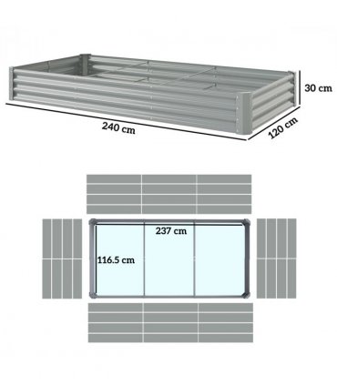 Outsunny Galvanised Raised Garden Bed, 240x120x30cm Raised Bed, Silver